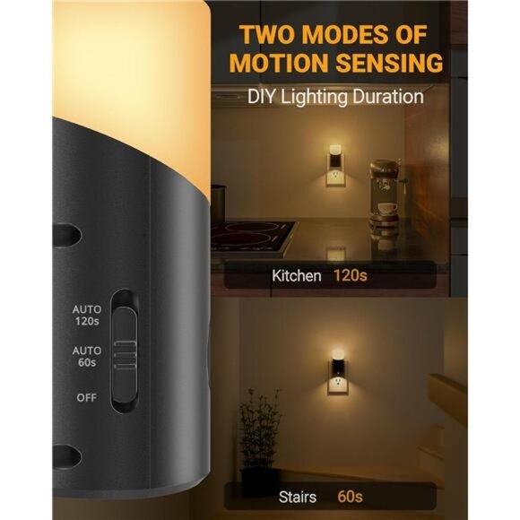LED Night Lights Plug into Wall with Motion Sensor, 1-150LM Dimmable Plug-in - Picture 4 of 7